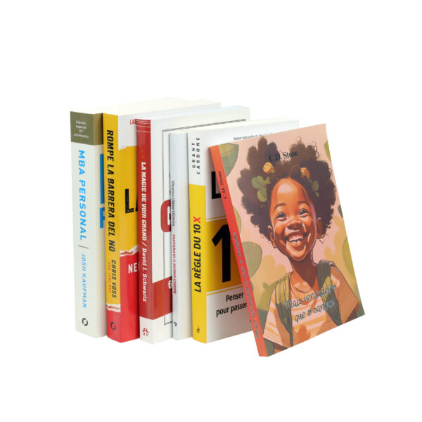 Custom multi-language softcover book printing with professional binding and vibrant colors